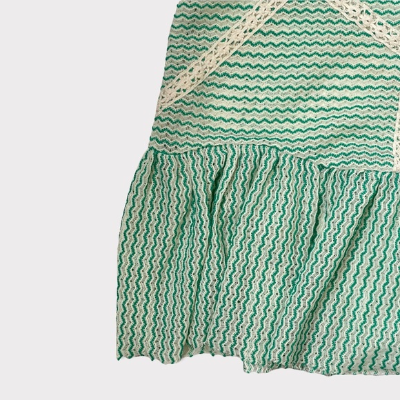 Free People Crochet Sheer Tank Top With Peplum and Back Cut Out Green & Cream - Picture 5 of 7